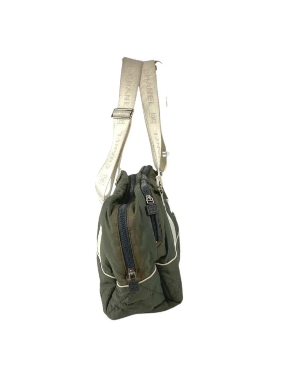 Chanel Boston Bag Logo CC Nylon Gray